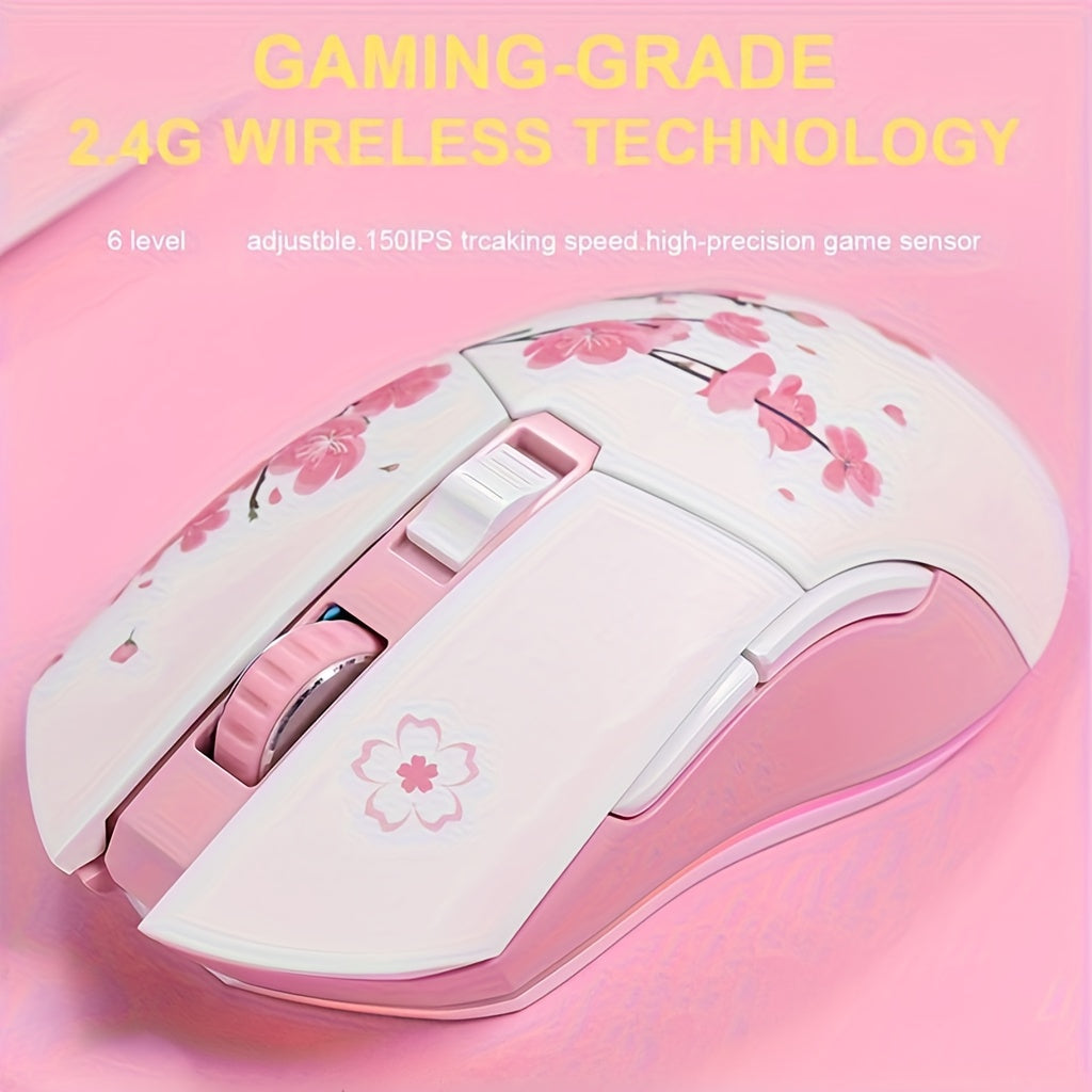 DAREU EM901 Sakura Pink Wireless Wired Gaming Mouse - Dual-Mode Rechargeable