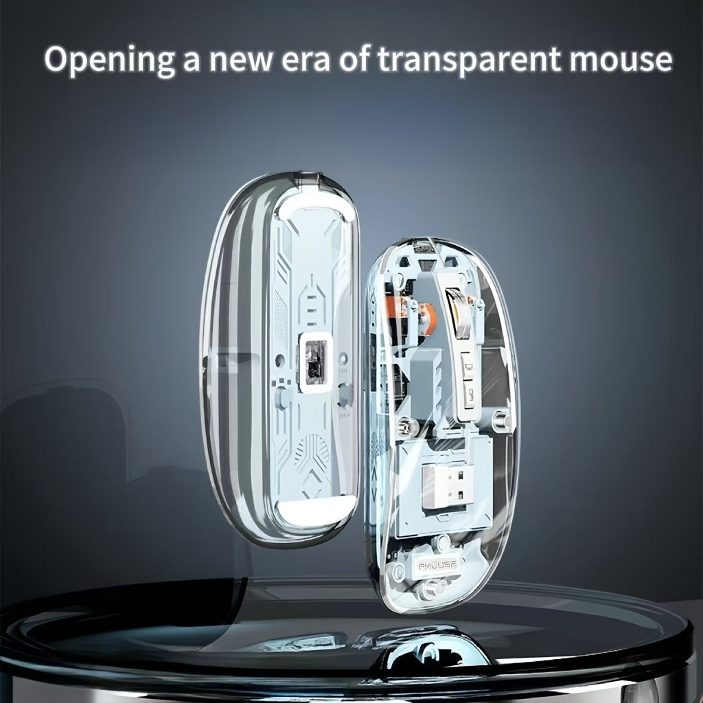 A transparent wireless Wireless mouse with real-time four-speed power display, USB charging