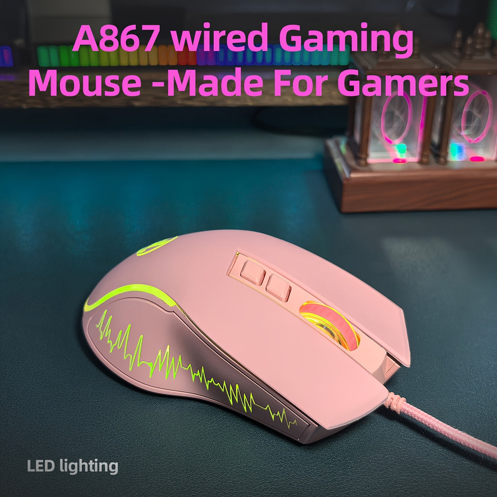 Wired Gaming Mouse with LED Lighting & Braided Cable (for extended service life). Its proper curved grooves fit the hand shape, keeping you comfortable even during long gaming sessions, and it is compatible with PCs, laptops and desktop computers.