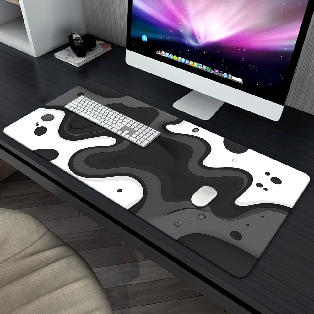 1pc Elegant Black & White Marble Pattern Rubber Mouse Mat - Ideal for Gaming & Office Use