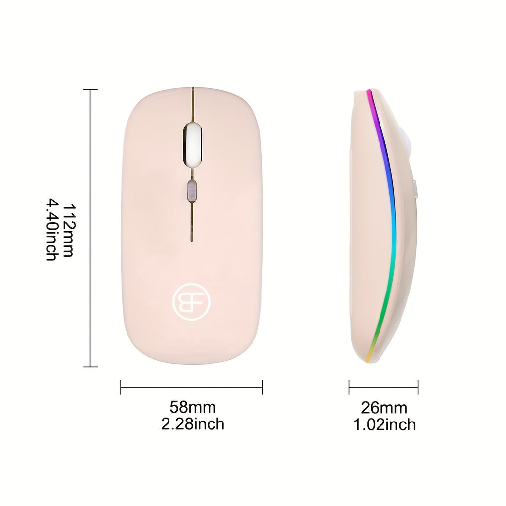 USB C Rechargeable Silent Wireless Mouse, RGB Light Emitting BT+2.4Ghz Dual Mode Wireless Mouse for Laptop Tablet Phone
