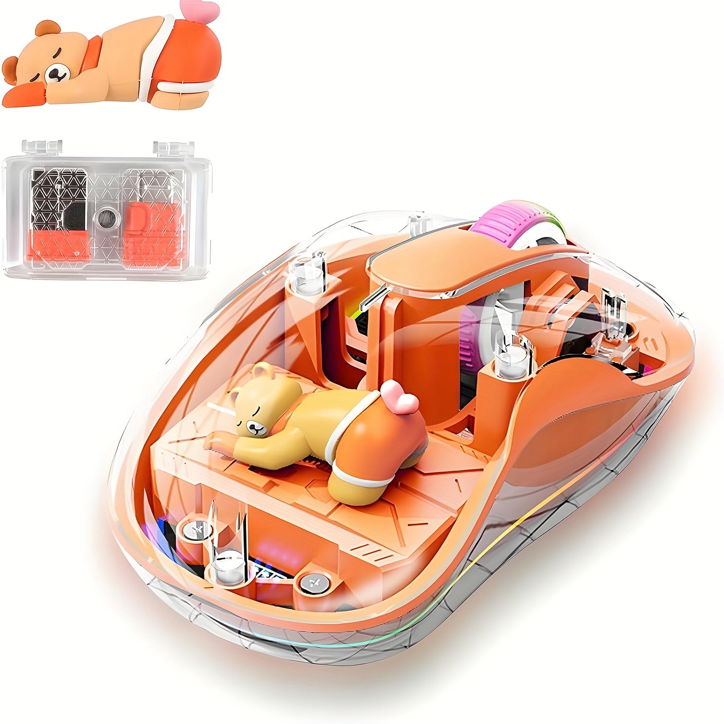 Cute Wireless USB C Mouse - Bluetooth Triple Mode Rechargeable Cartoon Mouse for Laptops