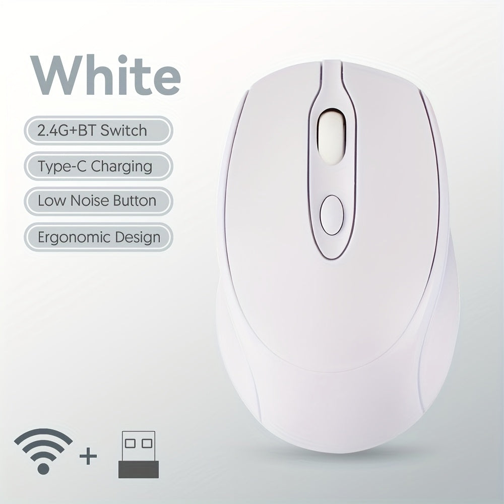 Wireless Silent Mouse Wireless Silent Mouse | Ambidextrous Dual-Mode Ergonomic Type-C Rechargeable for Office
