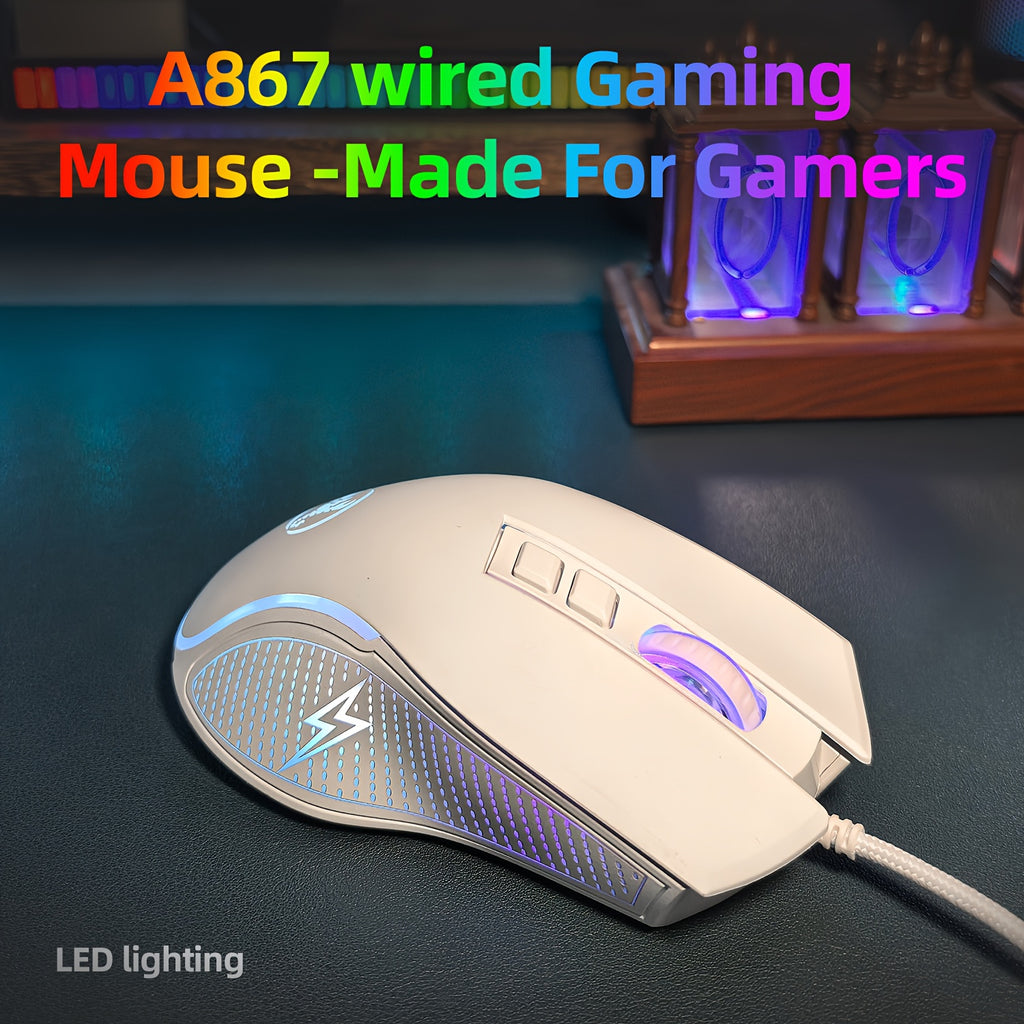 Wired Gaming Mouse with LED Lighting & Braided Cable (for extended service life). Its proper curved grooves fit the hand shape, keeping you comfortable even during long gaming sessions, and it is compatible with PCs, laptops and desktop computers.