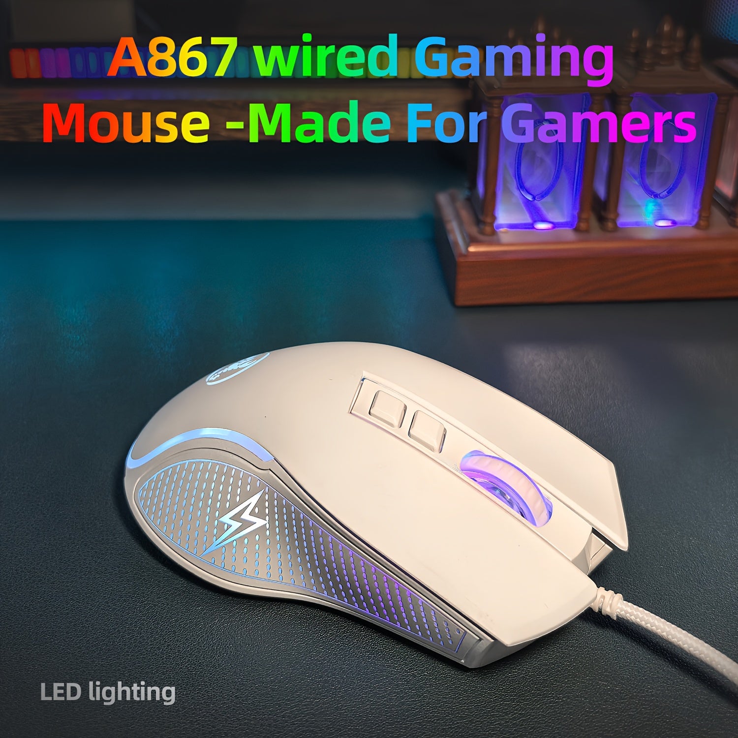 Wired Gaming Mouse with LED Lighting & Braided Cable (for extended service life). Its proper curved grooves fit the hand shape, keeping you comfortable even during long gaming sessions, and it is compatible with PCs, laptops and desktop computers.