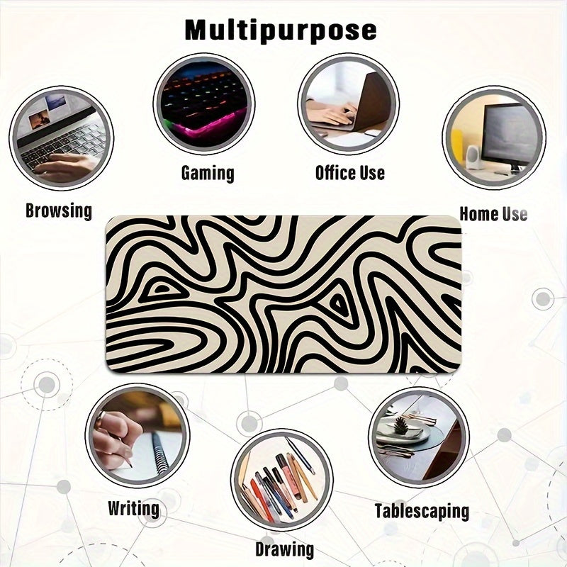 Large HD Abstract Line Art Gaming Mouse Pad - Non-Slip Rubber Base Rectangular Desk Mat