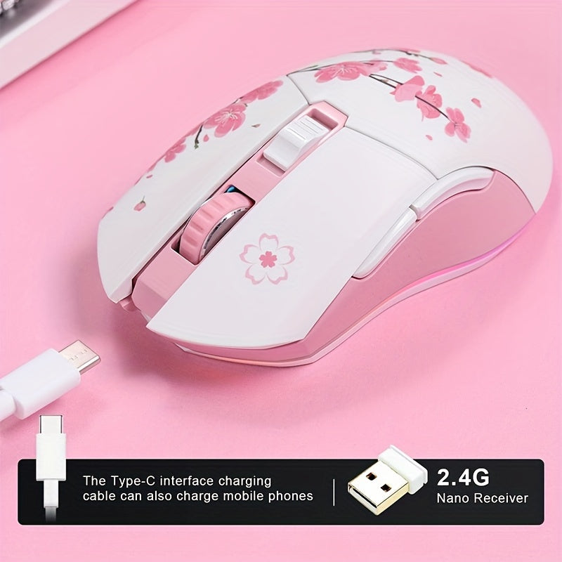 DAREU EM901 Sakura Pink Wireless Wired Gaming Mouse - Dual-Mode Rechargeable