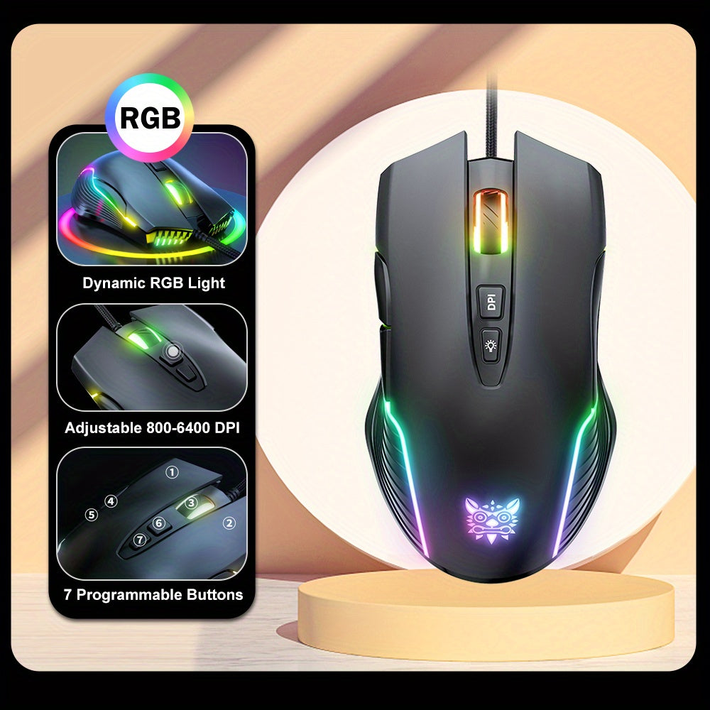 ONIKUMA CW905 Wired Mouse with Silent Operation, Designed for Gaming And Esports, Featuring Mechanical Keys, RGB Lighting, And a Heavy USB Connection for Computers And Laptops.