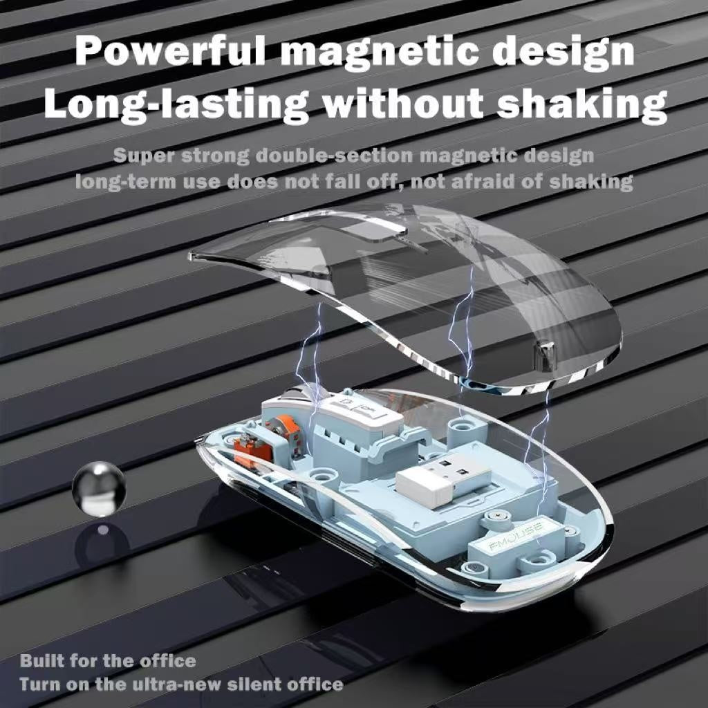 A transparent wireless Wireless mouse with real-time four-speed power display, USB charging