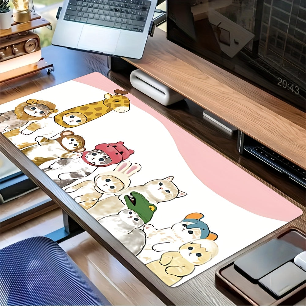 1pc Cute Kawaii Cartoon Animal Design Gaming Mouse Pad & Desk Mat - Non-Slip Rubber Base