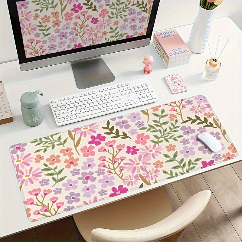 Large Pink Purple Lily Flower Mouse Pad with Non-Slip Rubber Base - Elegant Beige