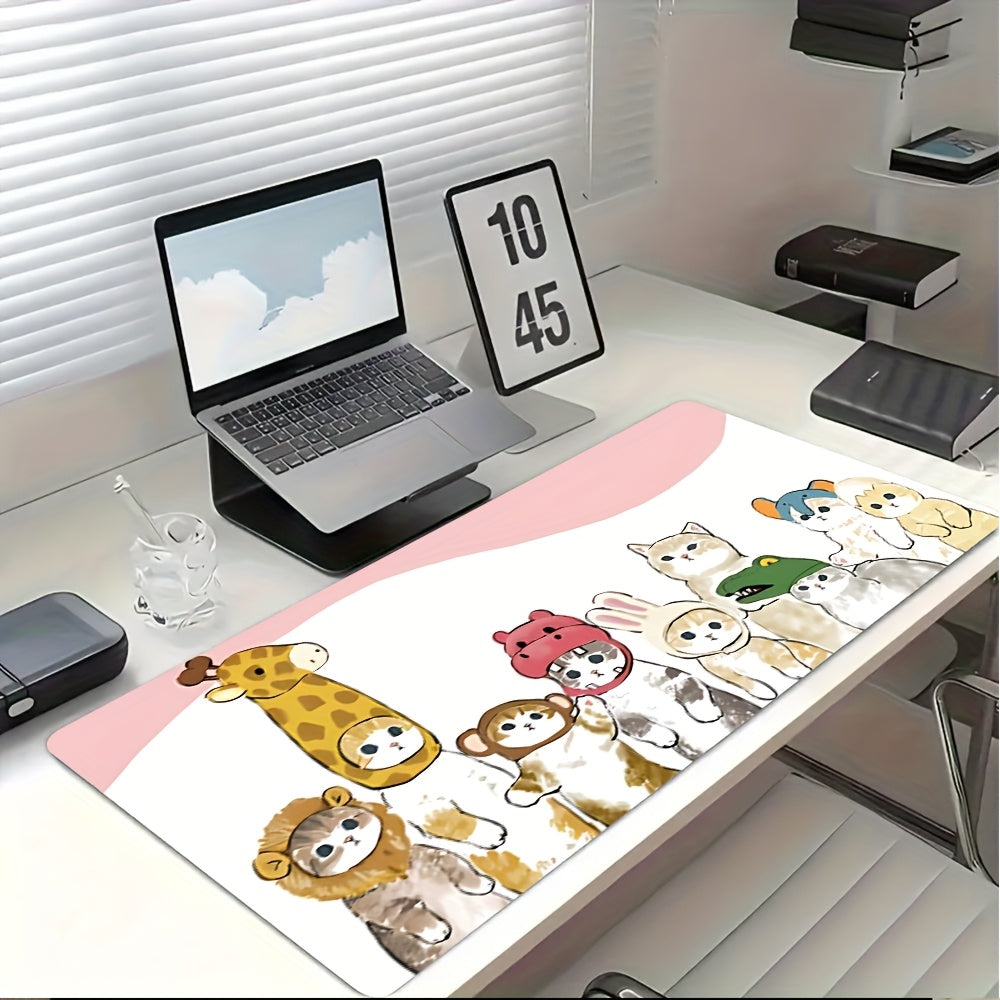 1pc Cute Kawaii Cartoon Animal Design Gaming Mouse Pad & Desk Mat - Non-Slip Rubber Base