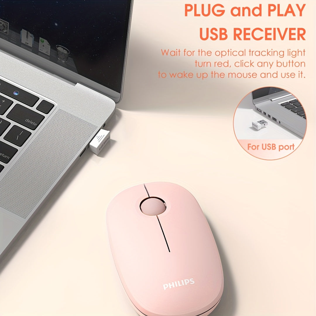 For Philips Wireless Mouse, Silent Click, Portable USB Wireless Mouse, Suitable for PC, Laptop, Gaming